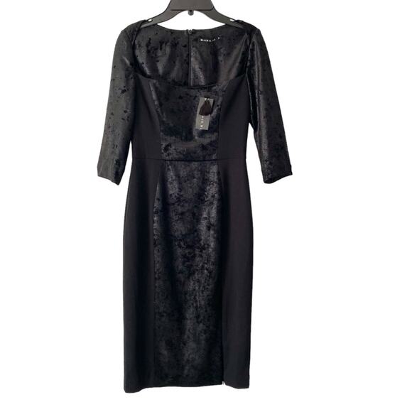 Black Halo Crushed Velvet Square Neck NWTs size 2 Sheath Straight Dress - Picture 1 of 8